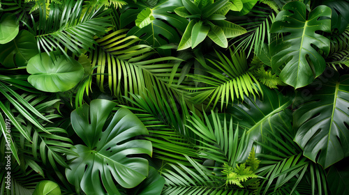Wallpaper Mural Green tropical foliage background, evoking a jungle atmosphere Torontodigital.ca