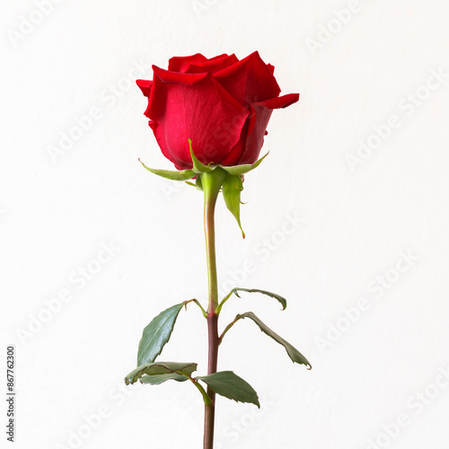 Red rose flower. Beautiful single red flower isolated.