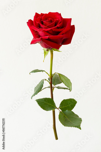 Red rose flower. Beautiful single red flower isolated.