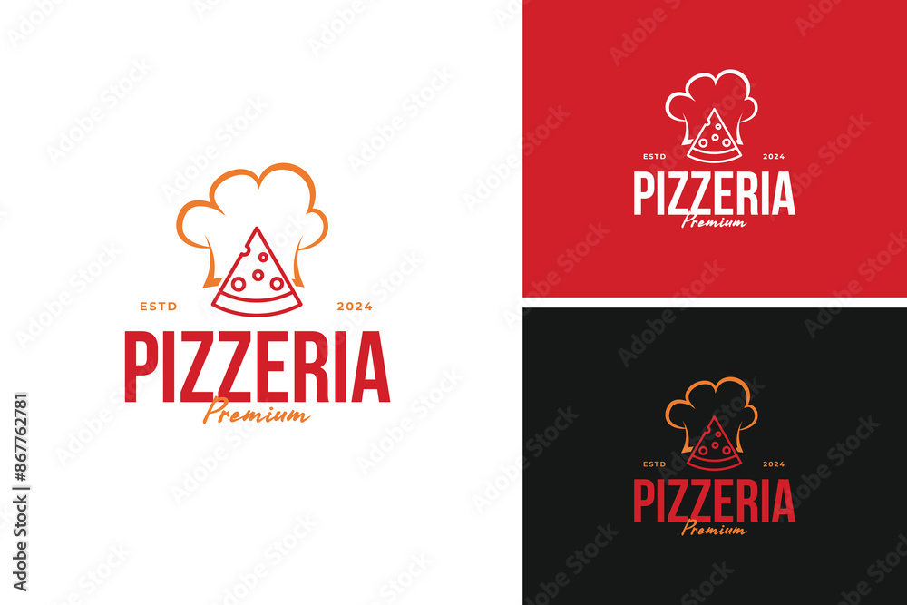 Chef hat with a pizza slice logo design. ideal for a pizzeria or an ...