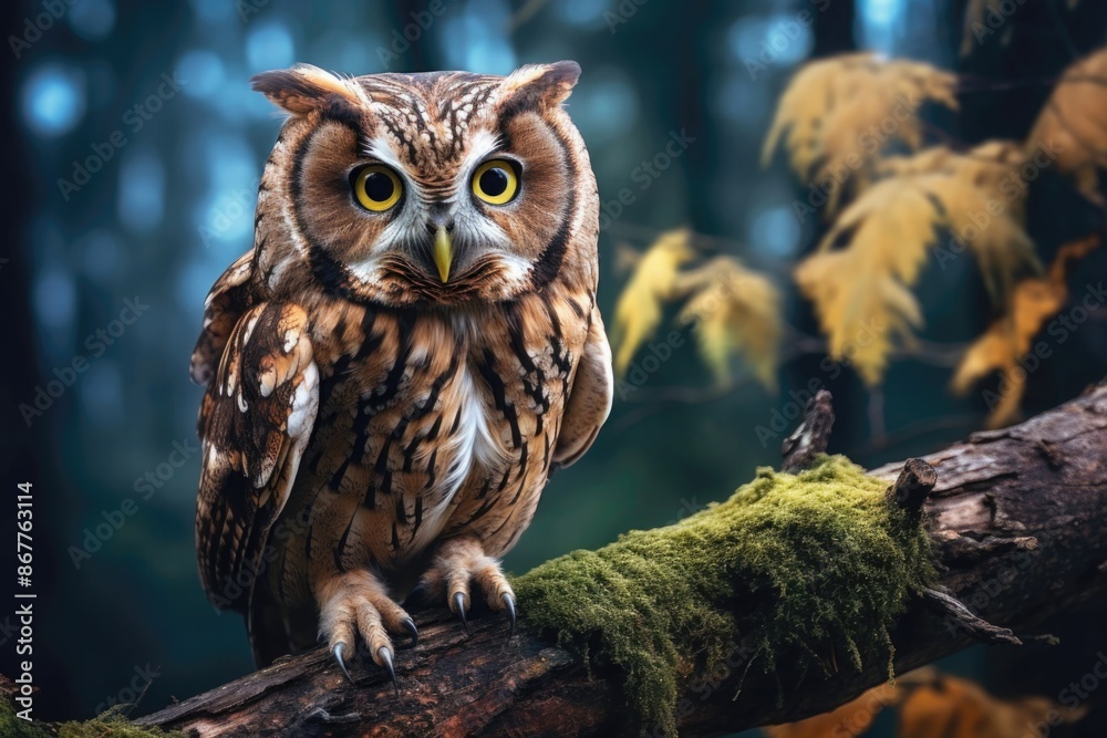 owl sitting on a tree branch, nature, in Geographic style owl sitting on a tree branch, nature, in Geographic style