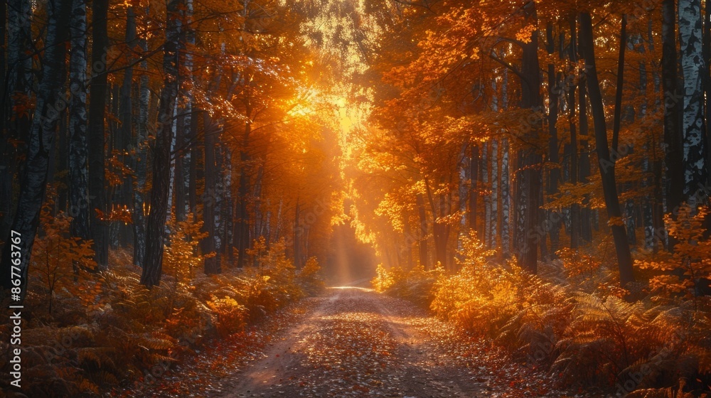 Sunlit Autumn Forest Path - Generative AI Sunlit Autumn Forest Path - Generative AI
