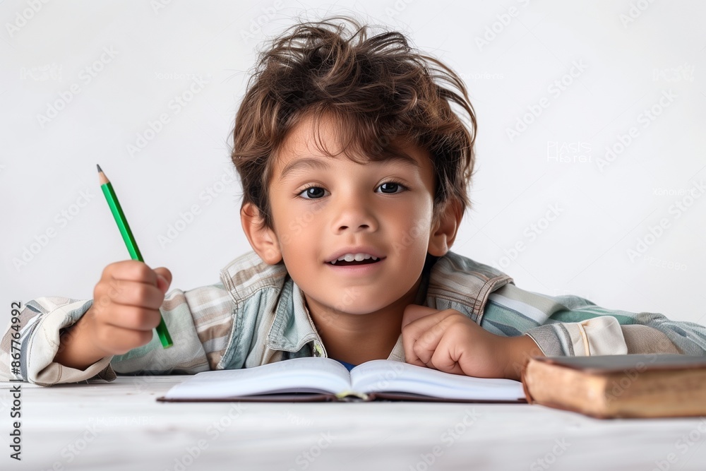 Portrait of an boy studying on a white background Portrait of an boy studying on a white background