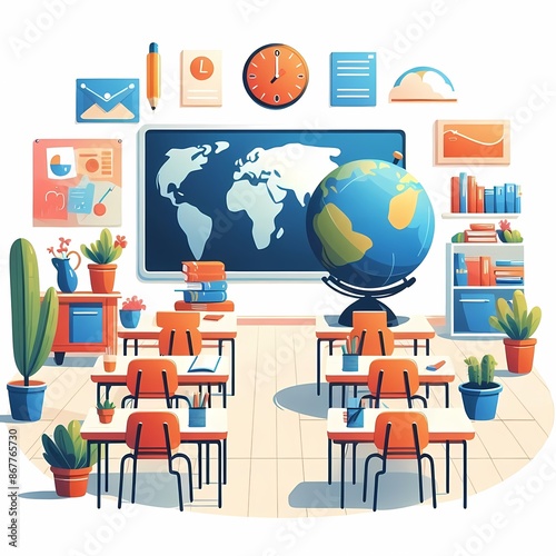 Colorful modern classroom vector illustration isolated on white background