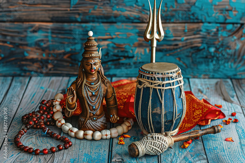 Shivaratri background with Shivas trident photo