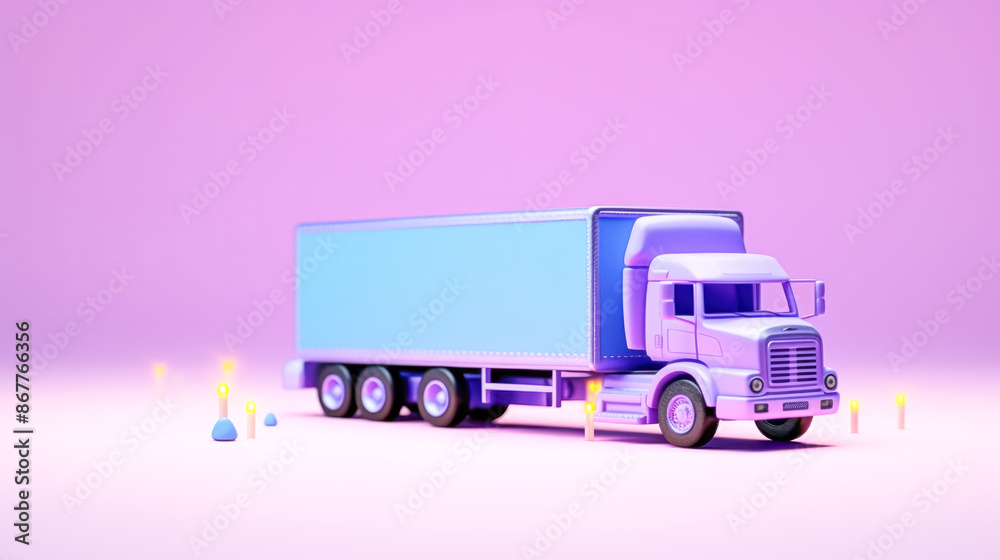A purple semi truck is driving down a road. A purple semi truck is driving down a road.