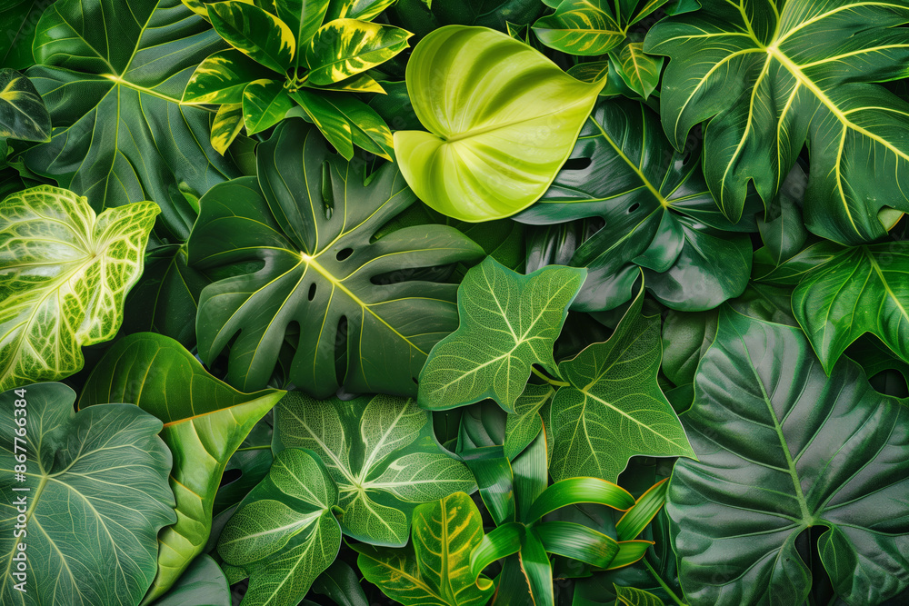 Green tropical leaves, a floral and botanical background Green tropical leaves, a floral and botanical background
