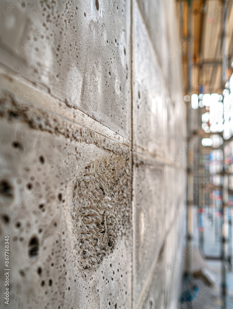 Close-up of an unfinished concrete wall at a construction site. Close-up of an unfinished concrete wall at a construction site.