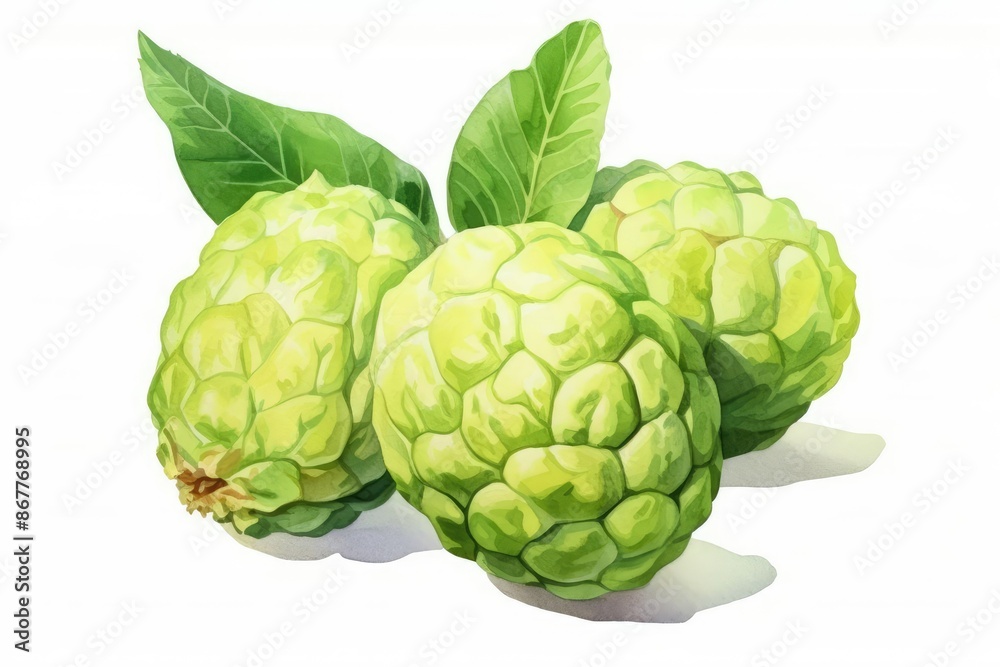 Fototapeta premium Custard Apple watercolor illustration isolated on white background