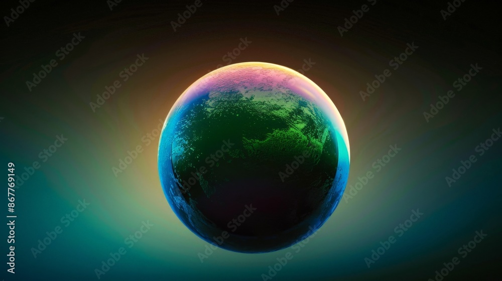 A vibrant, colorful planet glowing against a dark space backdrop A vibrant, colorful planet glowing against a dark space backdrop