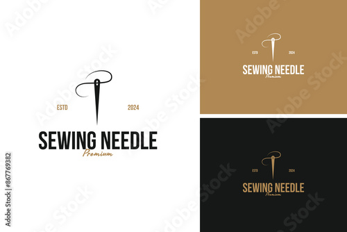 Sewing needle logo design vector illustration template idea