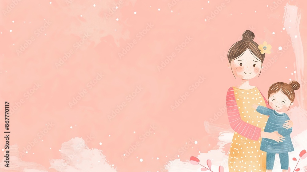 Mother and Daughter in a Watercolor Illustration Mother and Daughter in a Watercolor Illustration