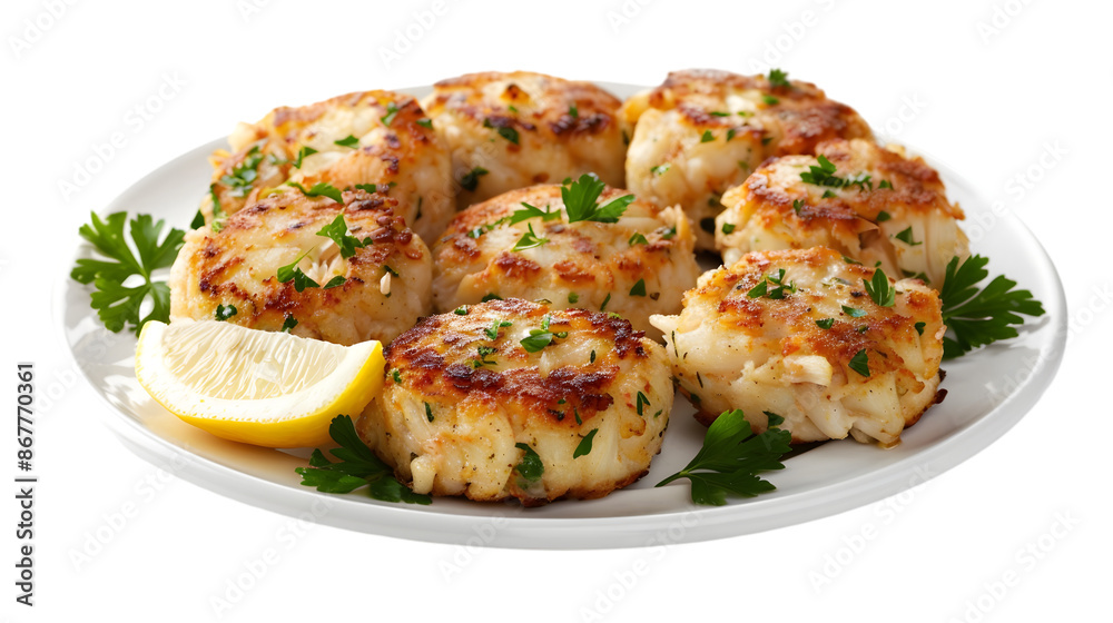  Classic crab cakes arranged neatly on a transparent background 