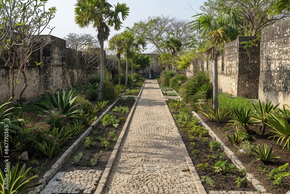 A historical site with minimalistic signage and pathways, allowing the heritage structures to stand out prominently. A historical site with minimalistic signage and pathways, allowing the heritage structures to stand out prominently.