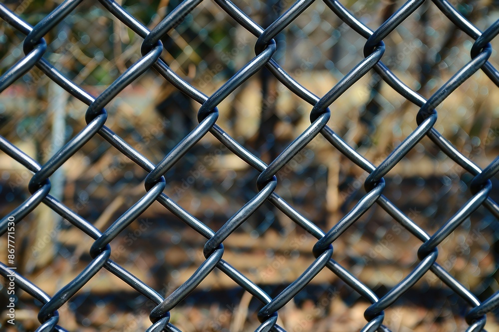 Fototapeta premium A close-up of a chain link fence, showcasing its interlocking pattern and durability. Perfect for illustrating security and boundary materials.