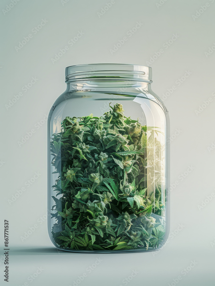 Glass jar filled with dried herbs Glass jar filled with dried herbs