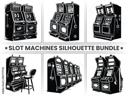 Jackpot Casino Slot Machine Silhouette Icon Vector - Casino Slot Machine silhouette Perfect for the Gambling Industry and Sports