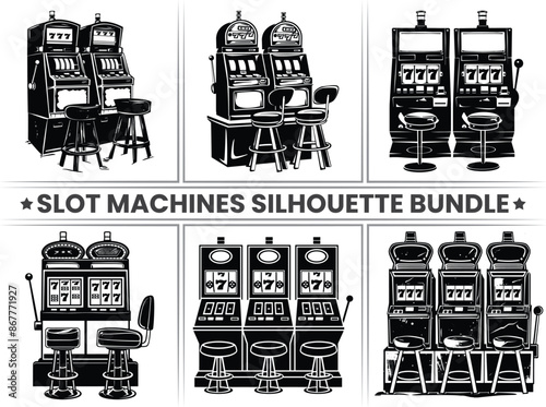 Jackpot Casino Slot Machine Silhouette Icon Vector - Casino Slot Machine silhouette Perfect for the Gambling Industry and Sports