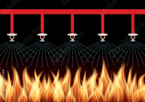 Fire Sprinkler. Automatic Fire Extinguishing System. Vector Illustration. 