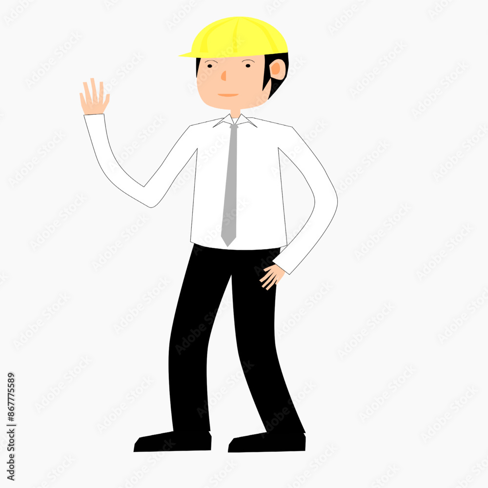 An engineer wearing a yellow helmet and black tie is ready to work on a construction project. An engineer wearing a yellow helmet and black tie is ready to work on a construction project.