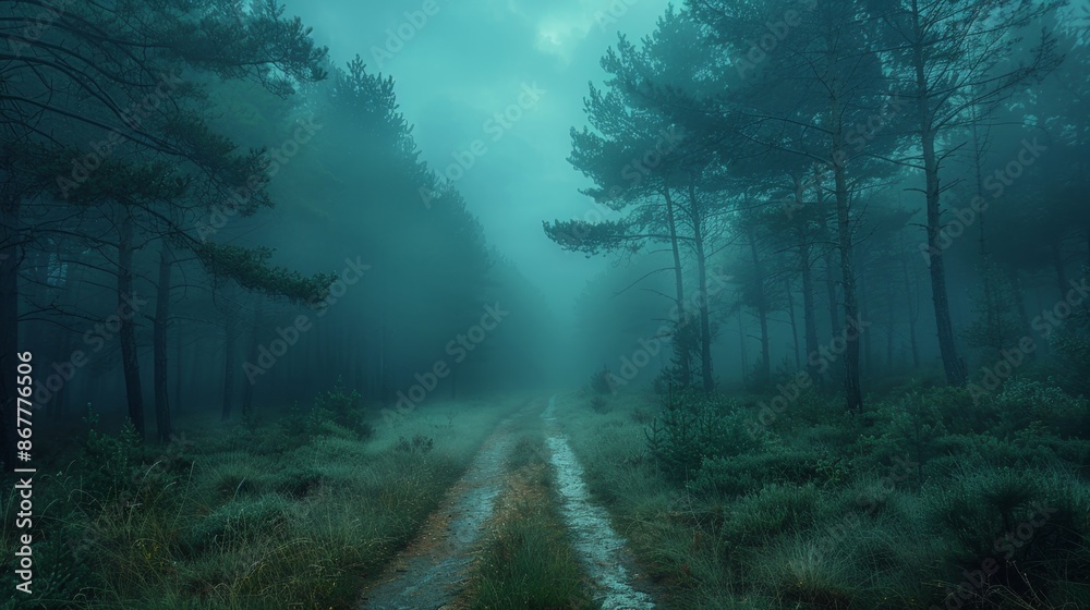Obraz premium Misty Forest Path Generative AI