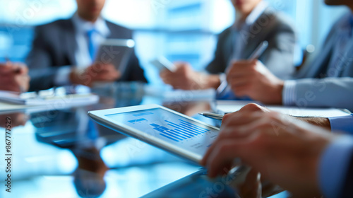 Business People Working on Digital Tablet During Meeting in Boardroom