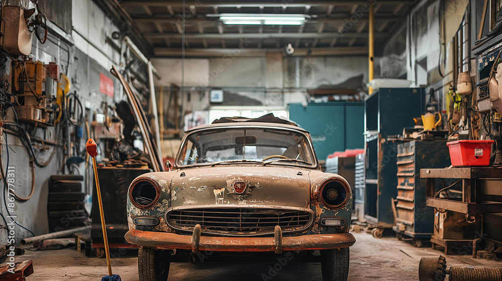 Car in auto repair shop