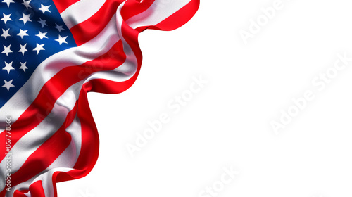 Blue and red background with stars and stripes, USA flag design isolated on transparent background for political campaign poster or advertising template, PNG with transparent background