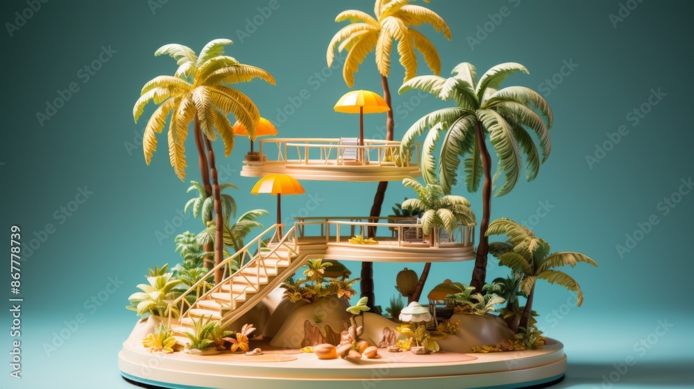 Obraz premium Tropical Paradise Miniature with Palm Trees