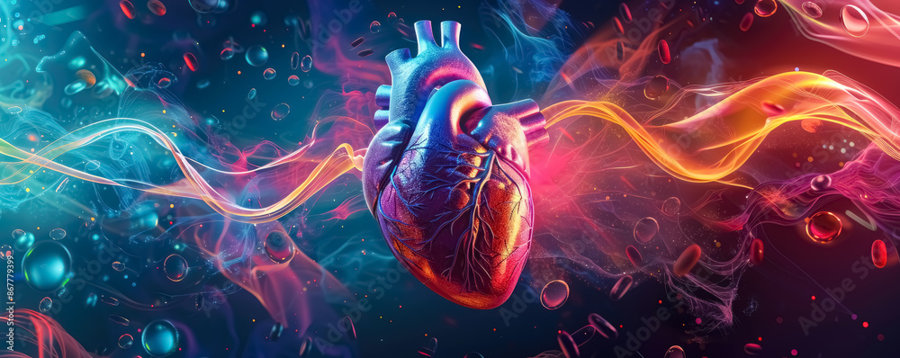 Illustrative diagrammatic representation of heart health. clear image of the cardiovascular system. new technologies for the treatment of vascular and heart diseases Illustrative diagrammatic representation of heart health. clear image of the cardiovascular system. new technologies for the treatment of vascular and heart diseases