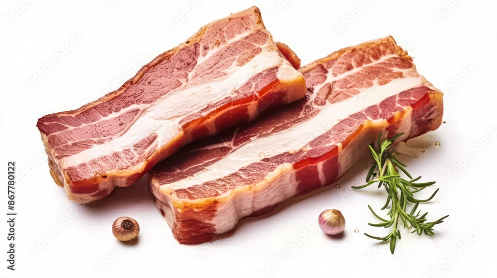 Succulent indulgence, Meat with a tempting layer of fat on a white isolated background Succulent indulgence, Meat with a tempting layer of fat on a white isolated background