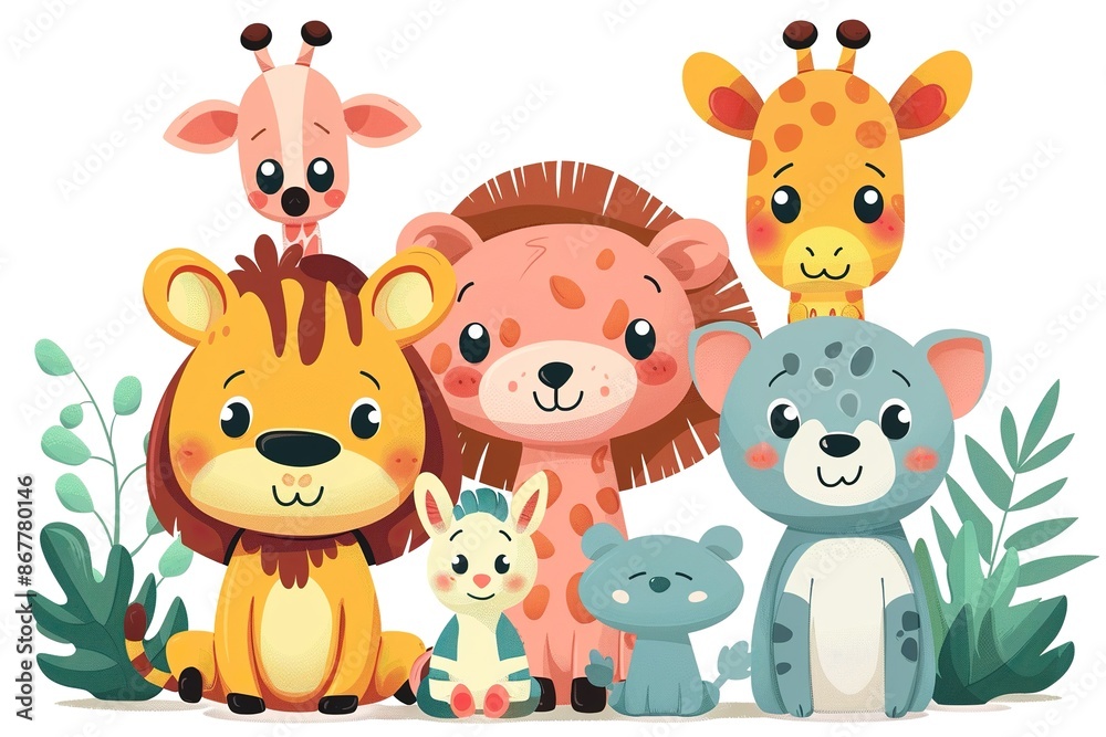Fototapeta premium funny cartoon animals on a white background