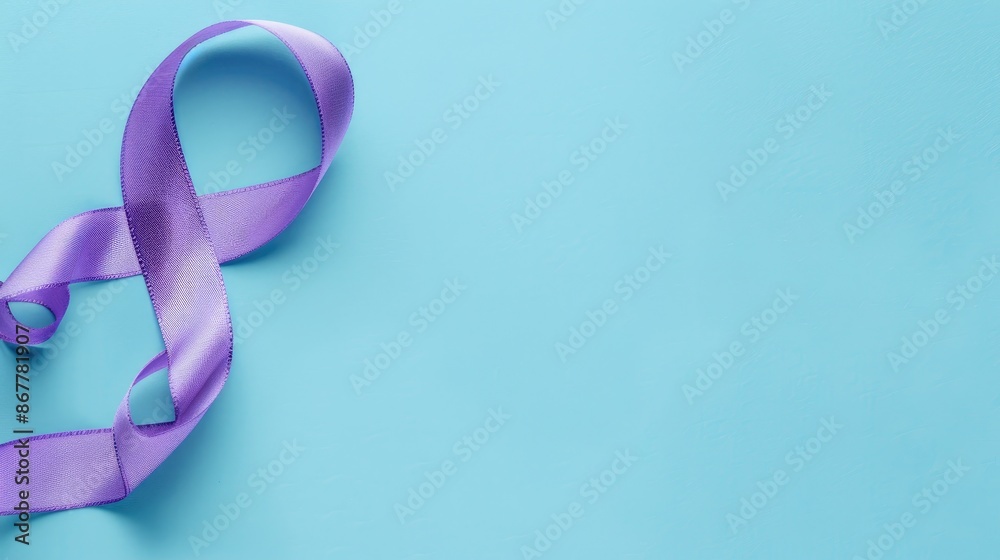 Purple ribbon on blue background with text space World epilepsy day banner Purple ribbon on blue background with text space World epilepsy day banner