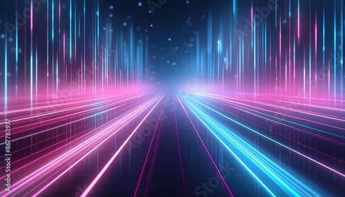 abstract background with pink blue glowing neon lines and bokeh lights. Data transfer concept. Digital wallpaper