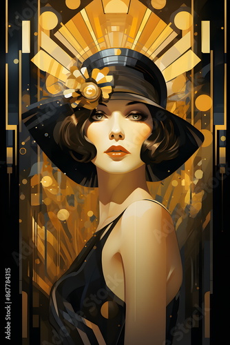 portrait of an art deco woman in a dress