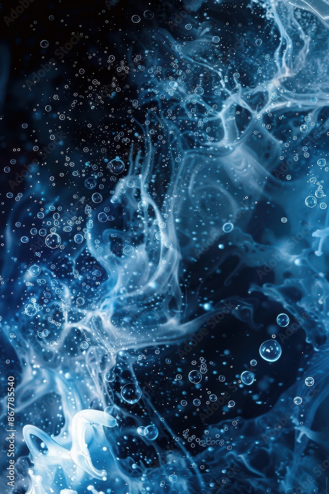 Blue and White Liquid Explosion Fantasy Art on a dark blurred background Blue and White Liquid Explosion Fantasy Art on a dark blurred background
