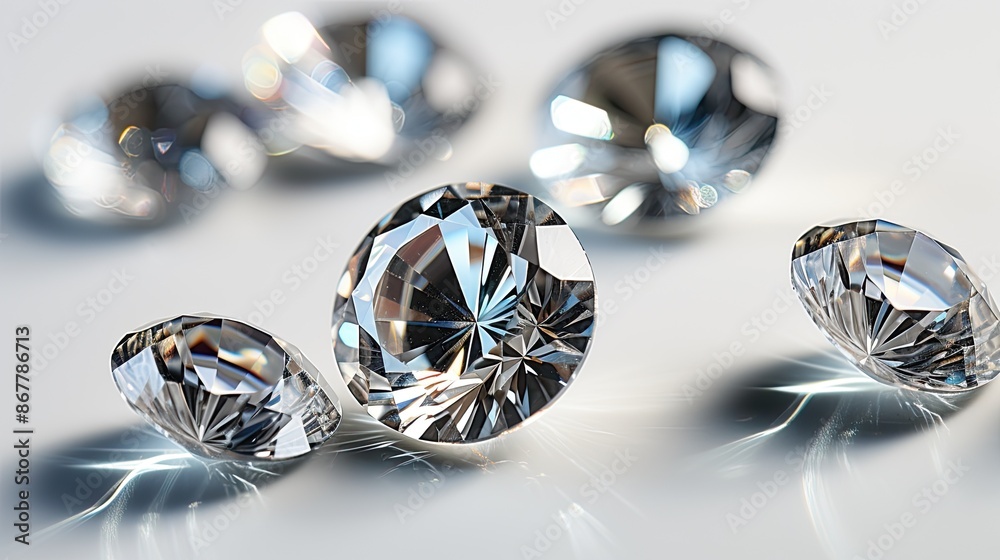 diamond stones of different cuts and sizes on light background with shadows diamond stones of different cuts and sizes on light background with shadows