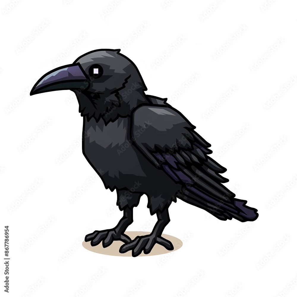 Fototapeta premium Raven 8-bit cartoon isolated whitebackground 