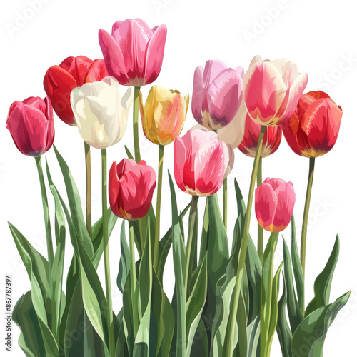 Field of tulips in spring, vibrant hues. © Fokasu Art