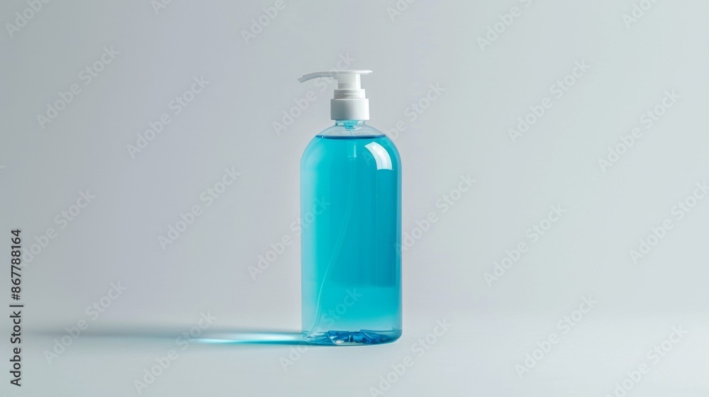 Blue Hand Sanitizer Bottle With Pump Dispenser on White Background Blue Hand Sanitizer Bottle With Pump Dispenser on White Background