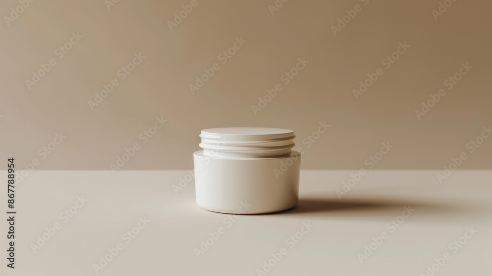 White Plastic Cream Jar on Light Beige Surface White Plastic Cream Jar on Light Beige Surface