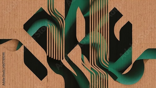 Abstract background, cardboard texture, black and green colors.