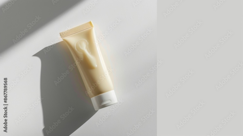 Beige Plastic Tube Of Creamy Lotion On White Background With Shadow Beige Plastic Tube Of Creamy Lotion On White Background With Shadow