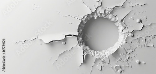 Hole breaking through white wall
