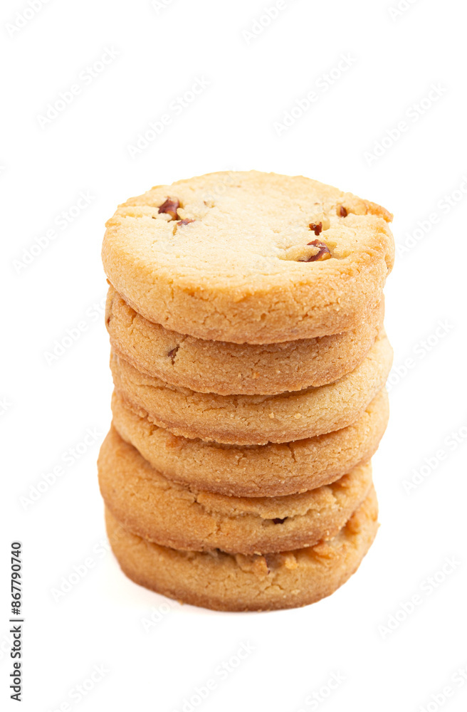 Sweet Round Pecan Butter Shortbread Cookies Isolated on a White Background Sweet Round Pecan Butter Shortbread Cookies Isolated on a White Background