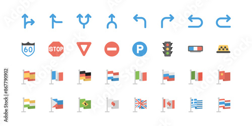 Road Signs and Flag Symbols set