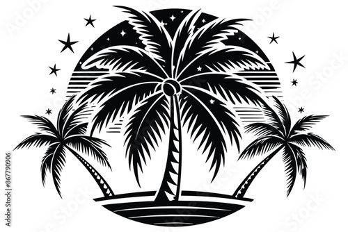 vector set of tropical palm tree silhouettes