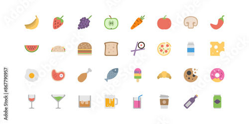 Food and Drinks Flat Icons.