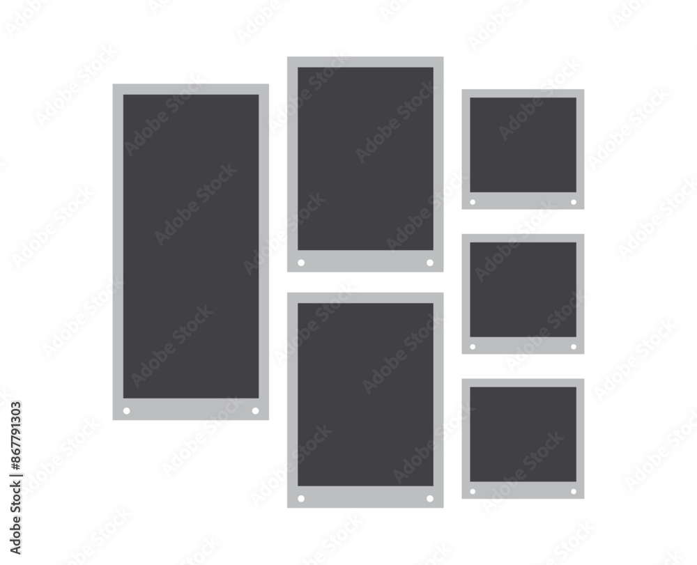Realistic Polaroid empty photo card frame, film set. Retro vintage photograph with transparent adhesive tape and paper clip. Digital snapshot image.Vector Illustratios on transparent background. Realistic Polaroid empty photo card frame, film set. Retro vintage photograph with transparent adhesive tape and paper clip. Digital snapshot image.Vector Illustratios on transparent background.