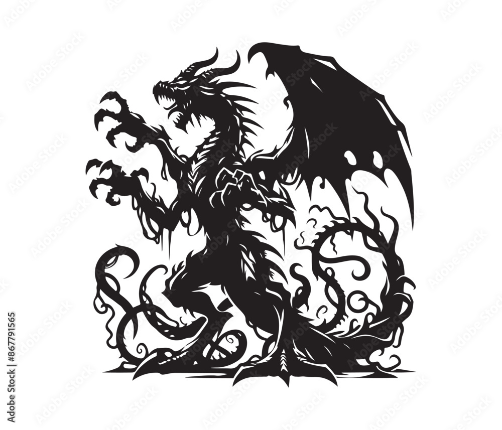 Fototapeta premium dragon vector art graphic resources silhourtte vector style, white background